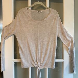 Madewell Cream/ Ivory lightweight heather knit sweater with tie Sz M boatneck